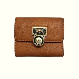 Michael Kors Caramel Leather Key and Card Holder with Metallic Lock Closure